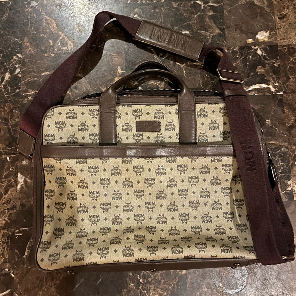 MCM Unisex Travel Career Brown Monogram LogoBag